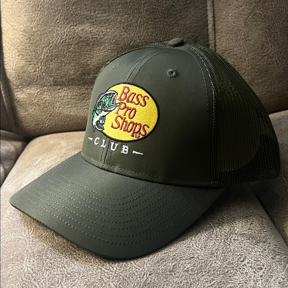 NWOT 🐠 BASS PRO SHOPS DARK GREEN ADJUSTABLE MESH TRUCKER HAT BASEBALL CAP Unisex - Picture 3 of 9